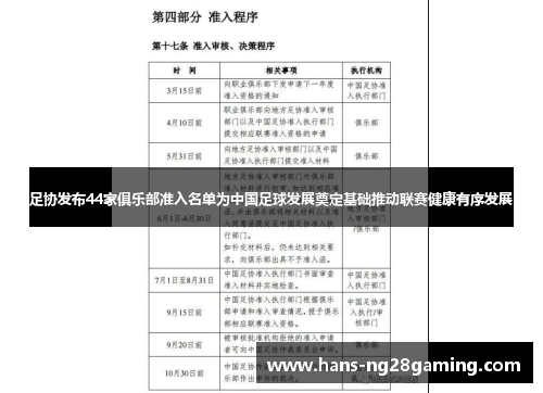 足协发布44家俱乐部准入名单为中国足球发展奠定基础推动联赛健康有序发展
